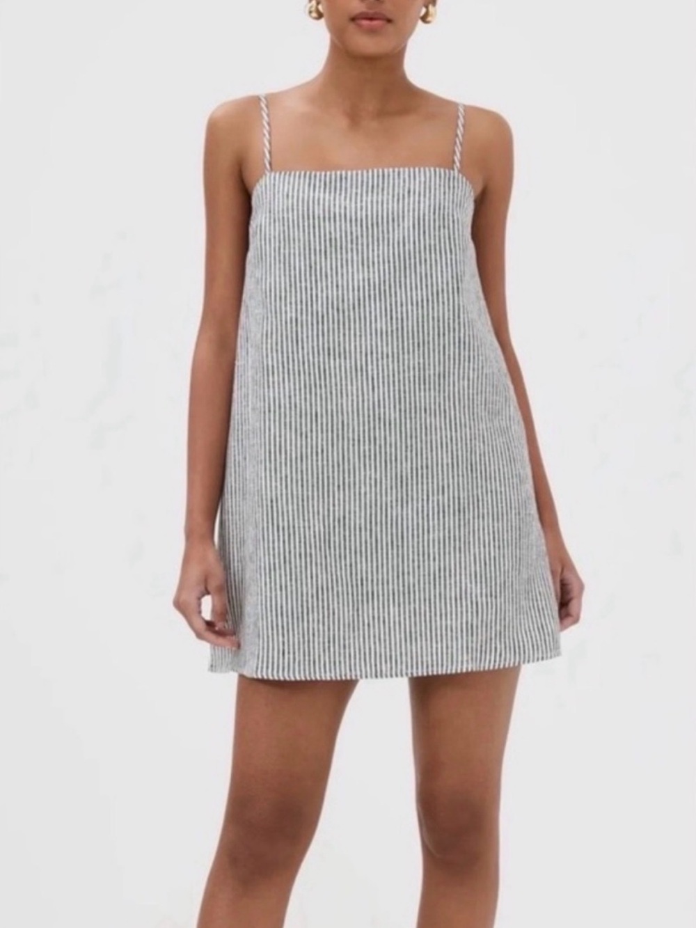 Striped Linen Dress in Gray and White